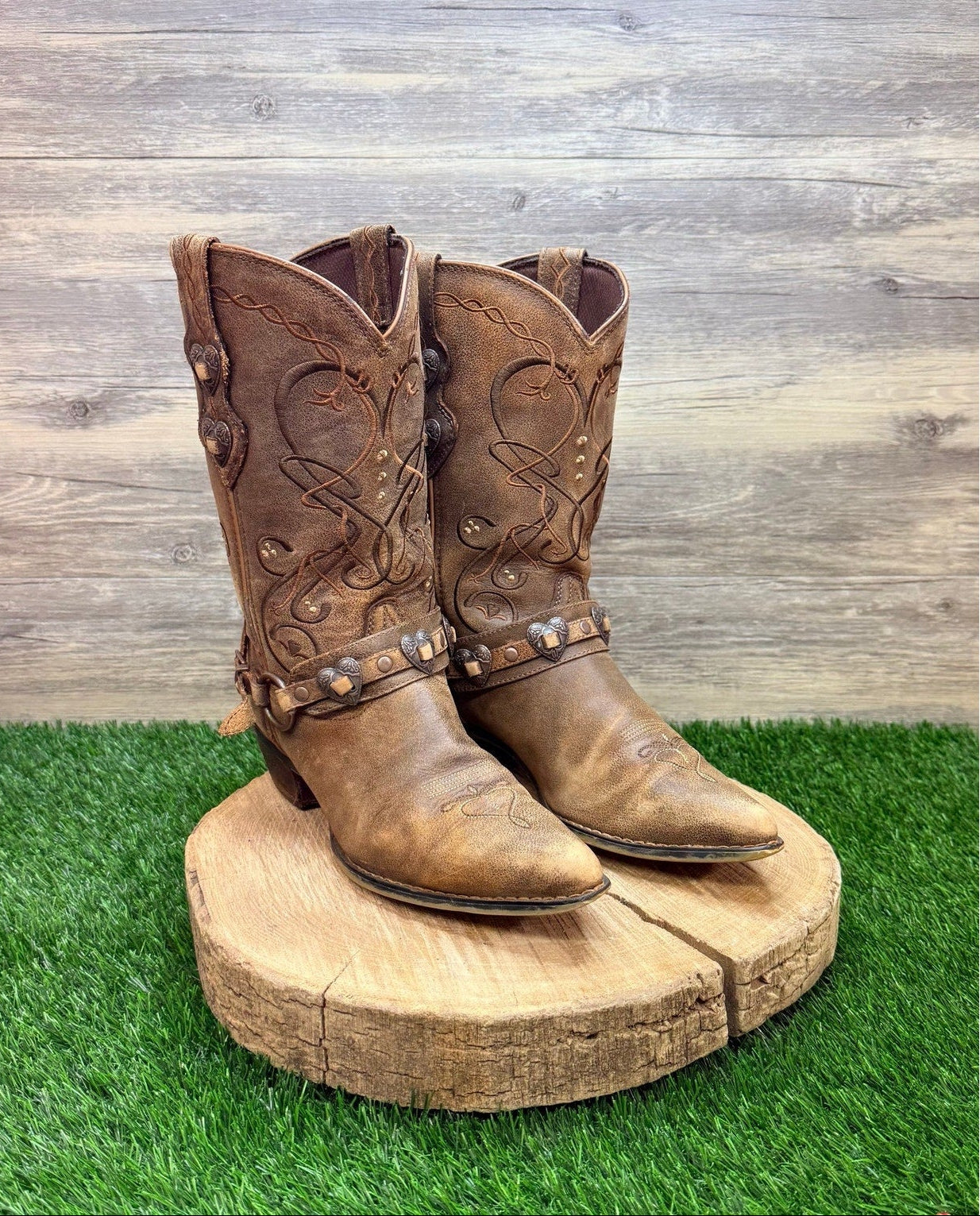 Durango Women - Size 10M - Brown Concho Snip Toe Crush Cowboy Boots RD4155