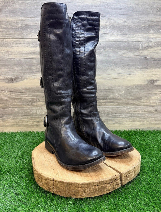 Juicy Couture Women - Size 8.5M - Black Tall Belted Zipper Moto Boots