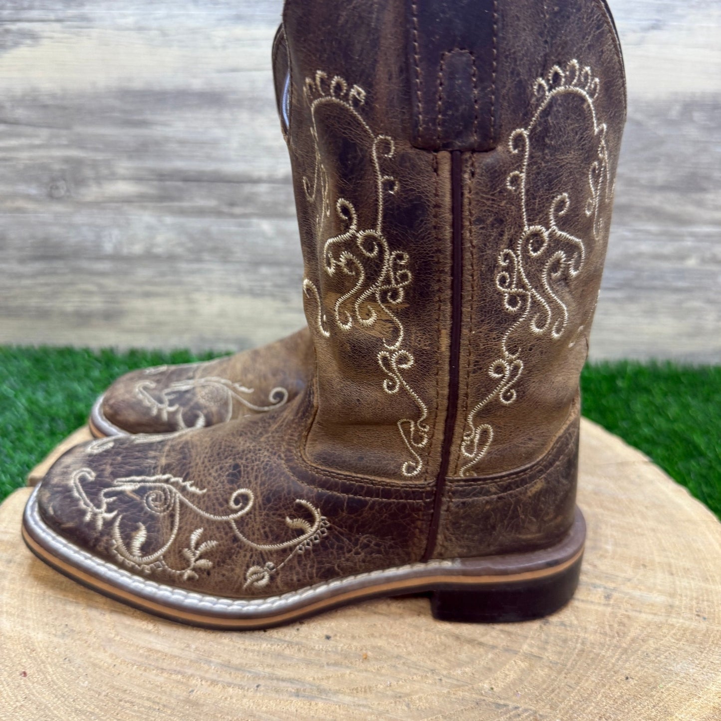 Smoky Mountain Youth - Size 1R - Brown Floral Square Toe Cowboy Boots 3845C