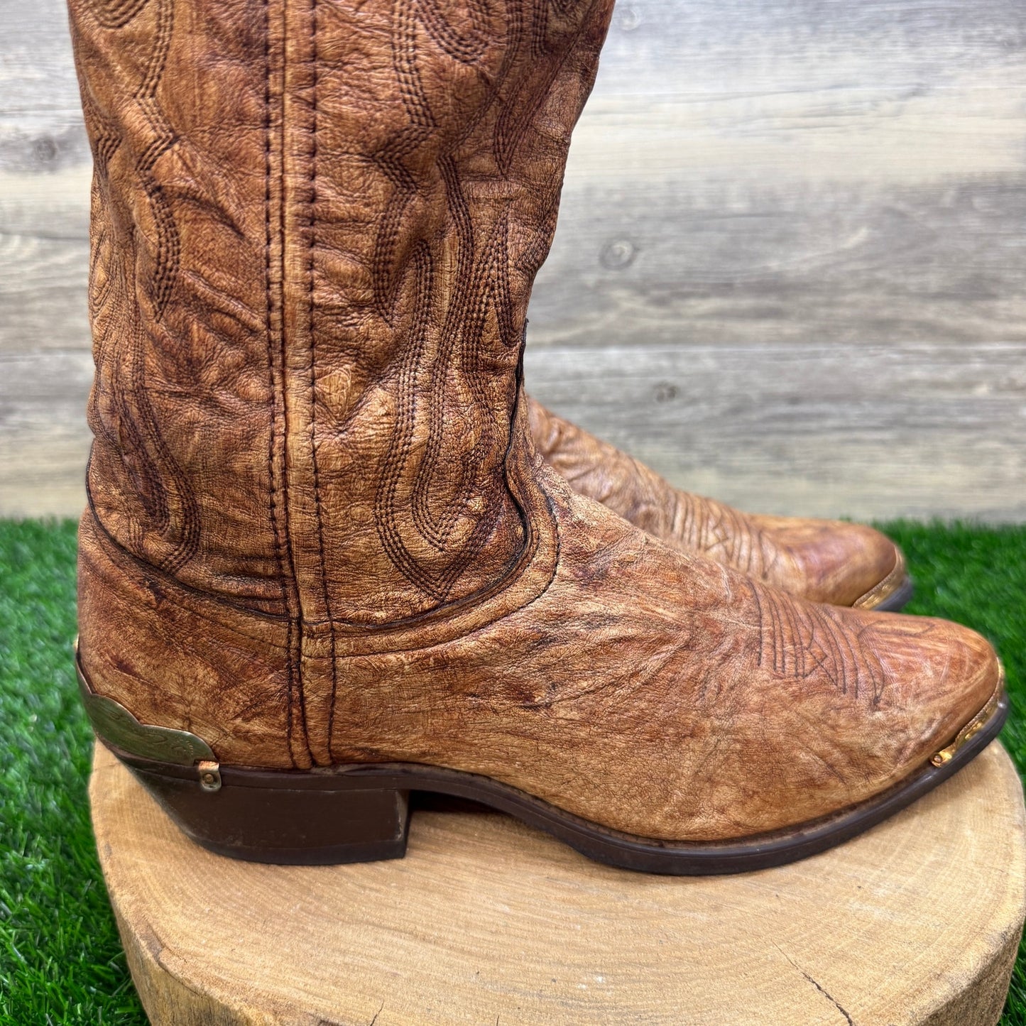 Texas Men - Size 10EE - Vintage Brushed Brown Slouch Western Cowboy Boots 7841