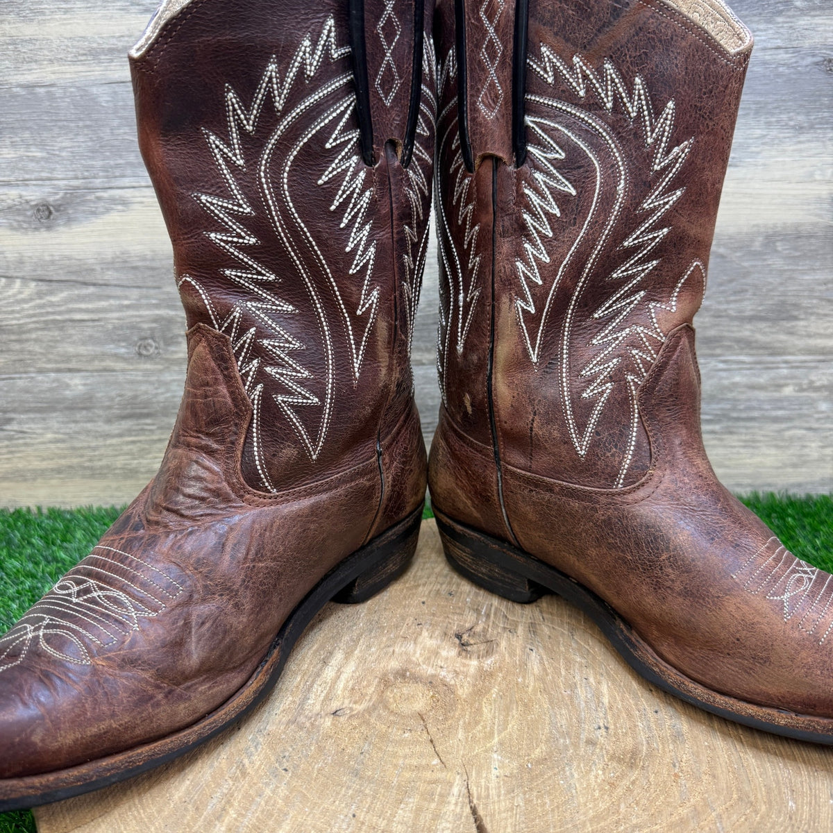 Unknown Men - Size 10.5 - Brown Leather Handmade Snip Toe Cowboy Boots WC