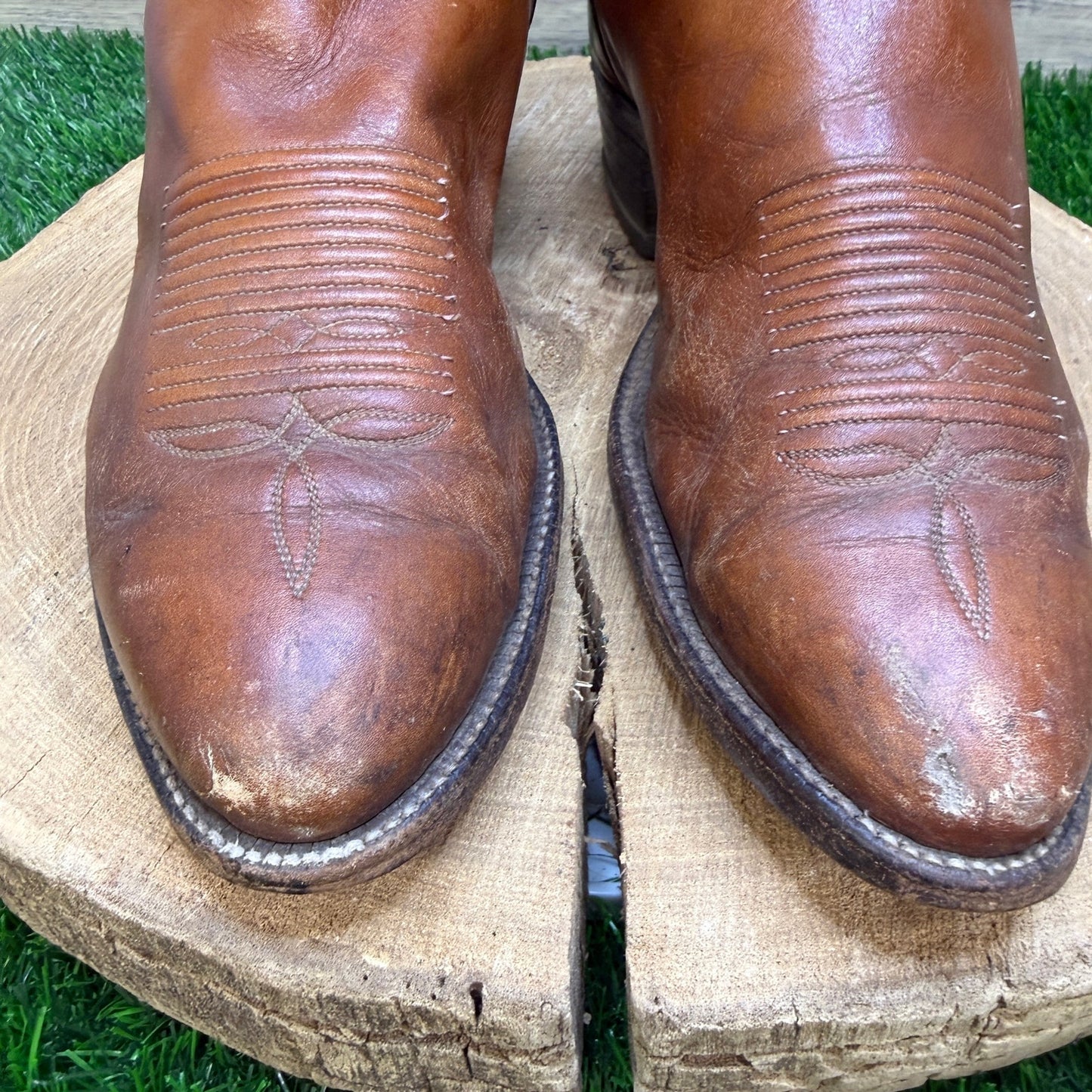 Tony Lama Men - Size 9D - Vintage Marbled Tan Western Cowboy Boots 5085