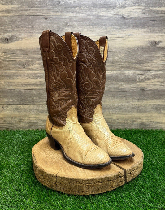 Nocona Women - Size 6.5C - Vintage Cream/Brown Lizard Cowboy Boots Style 82416