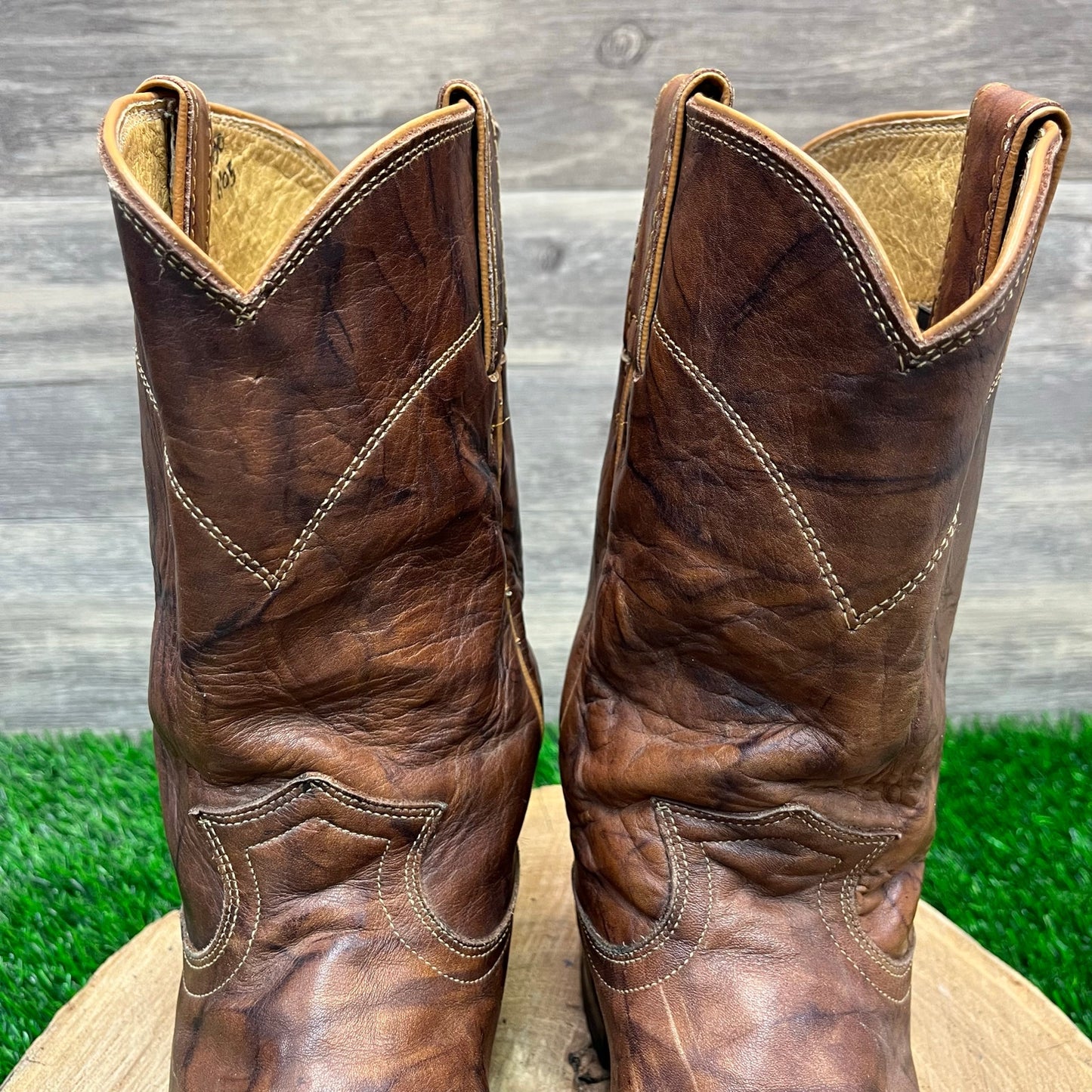 Justin Men - Size 8B - Vintage Marbled Brown Roper Cowboy Boots Style L3163