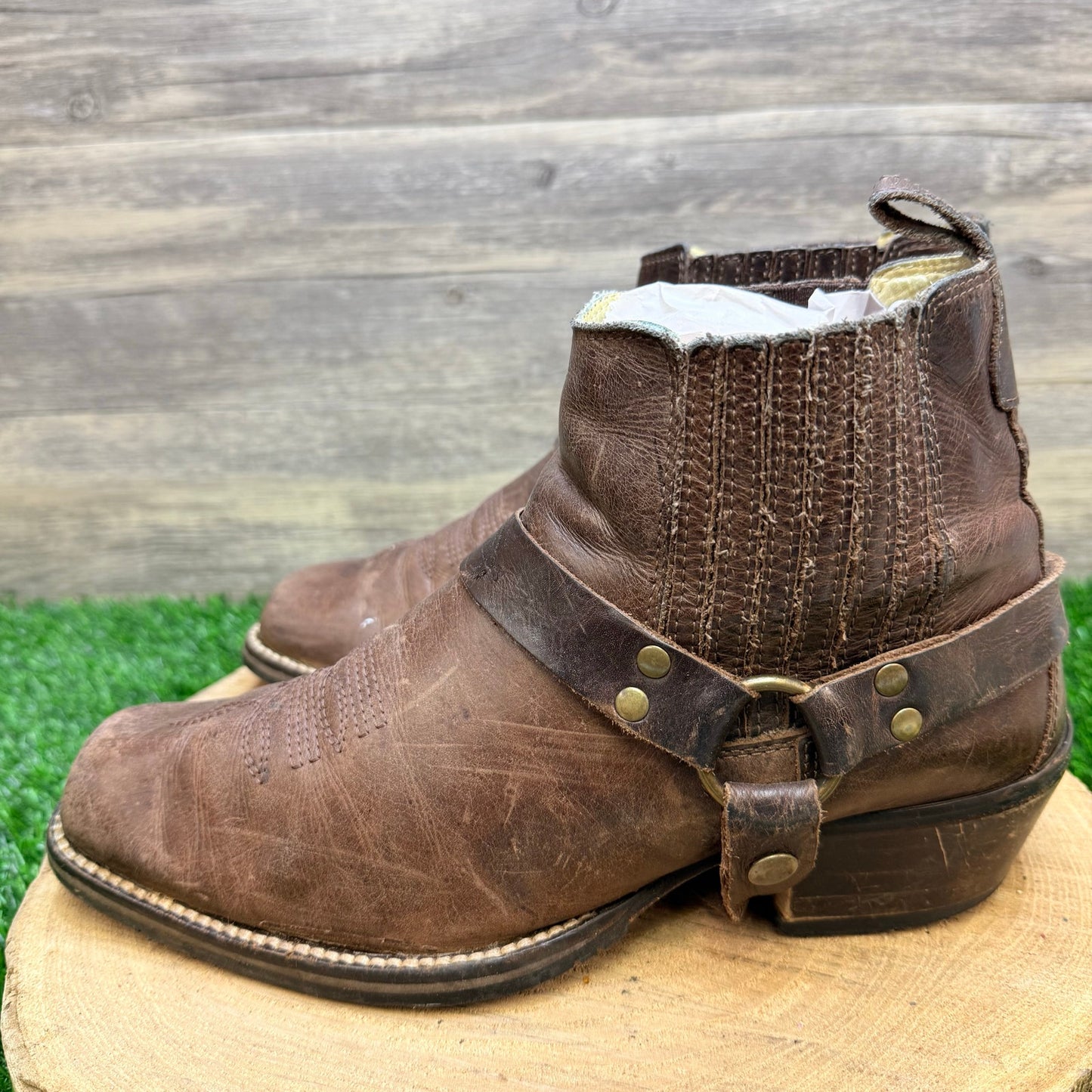 Brunellos Men - Size 9.5 - Brown Harness Square Toe Boots E002