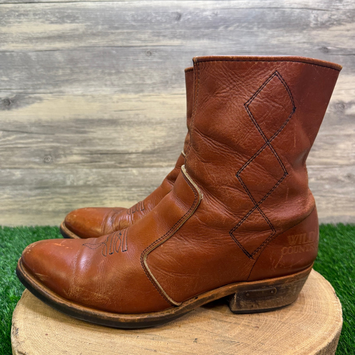 Wild Country Men - Size 12 - Cognac Leather Zipper Ankle Western Cowboy Boots