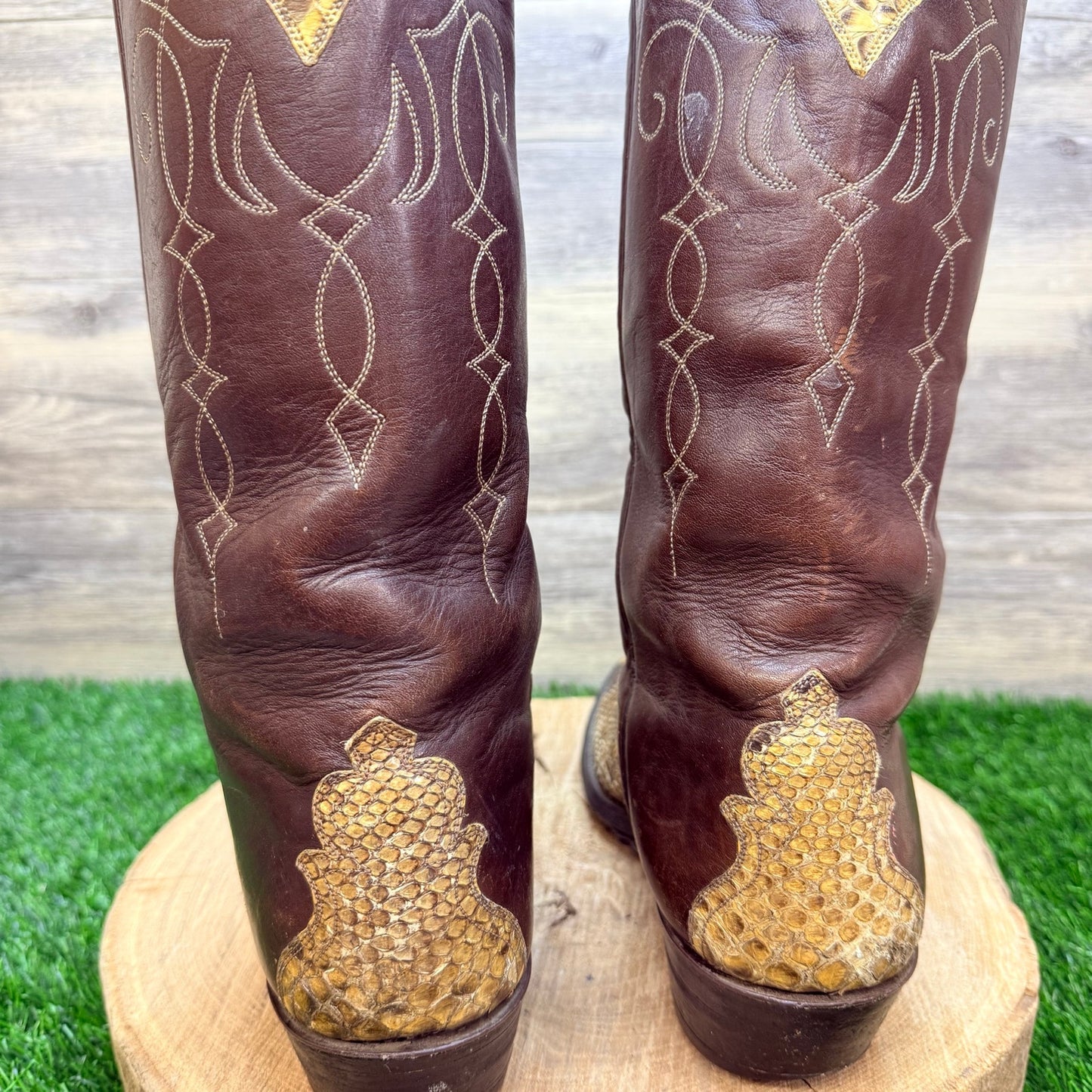 Justin Men - Size 9D - Vintage Brown Snake Python Western Cowboy Boots 9074