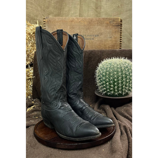 Larry Mahan Men - Size 8D - Black Soft Leather Cowboy Boots Style 4510
