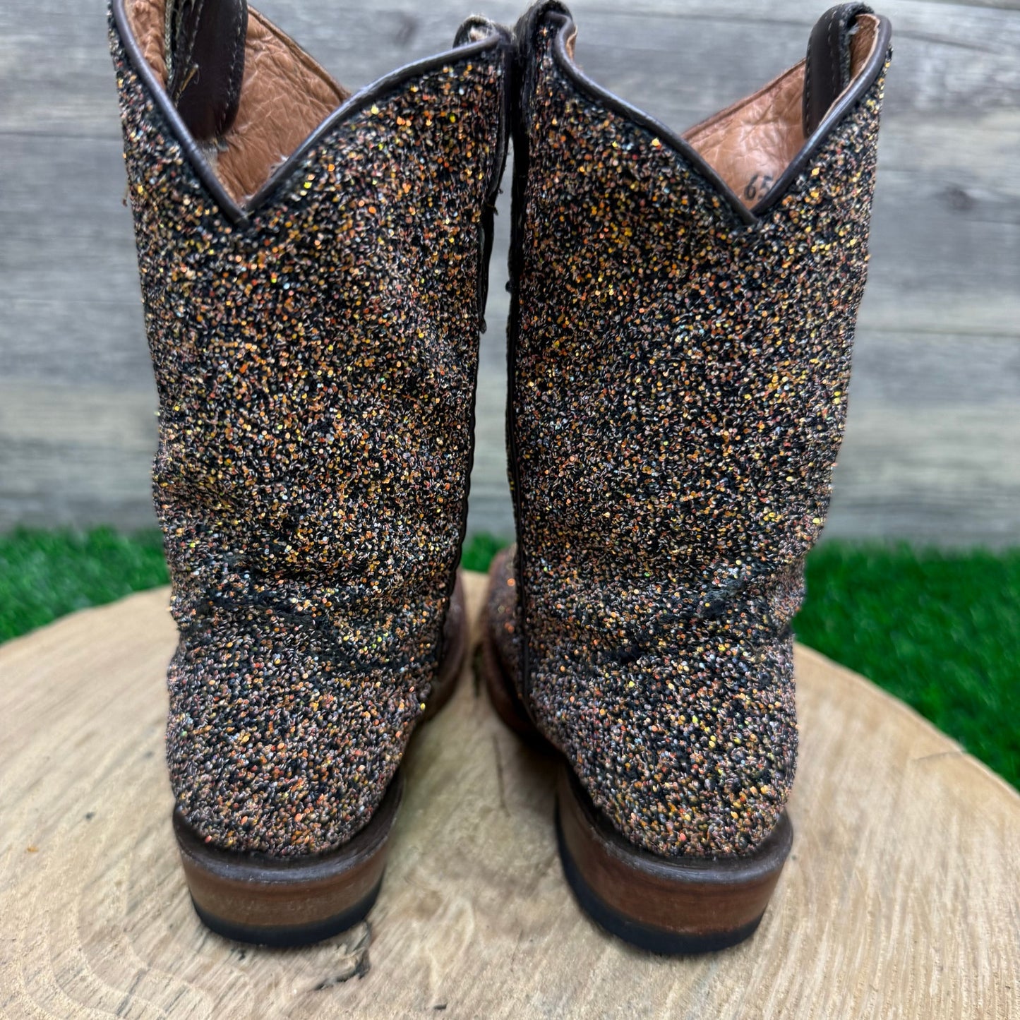 Tanner Mark Youth - Size 7 - Brown Glitter Square Toe Cowboy Boots
