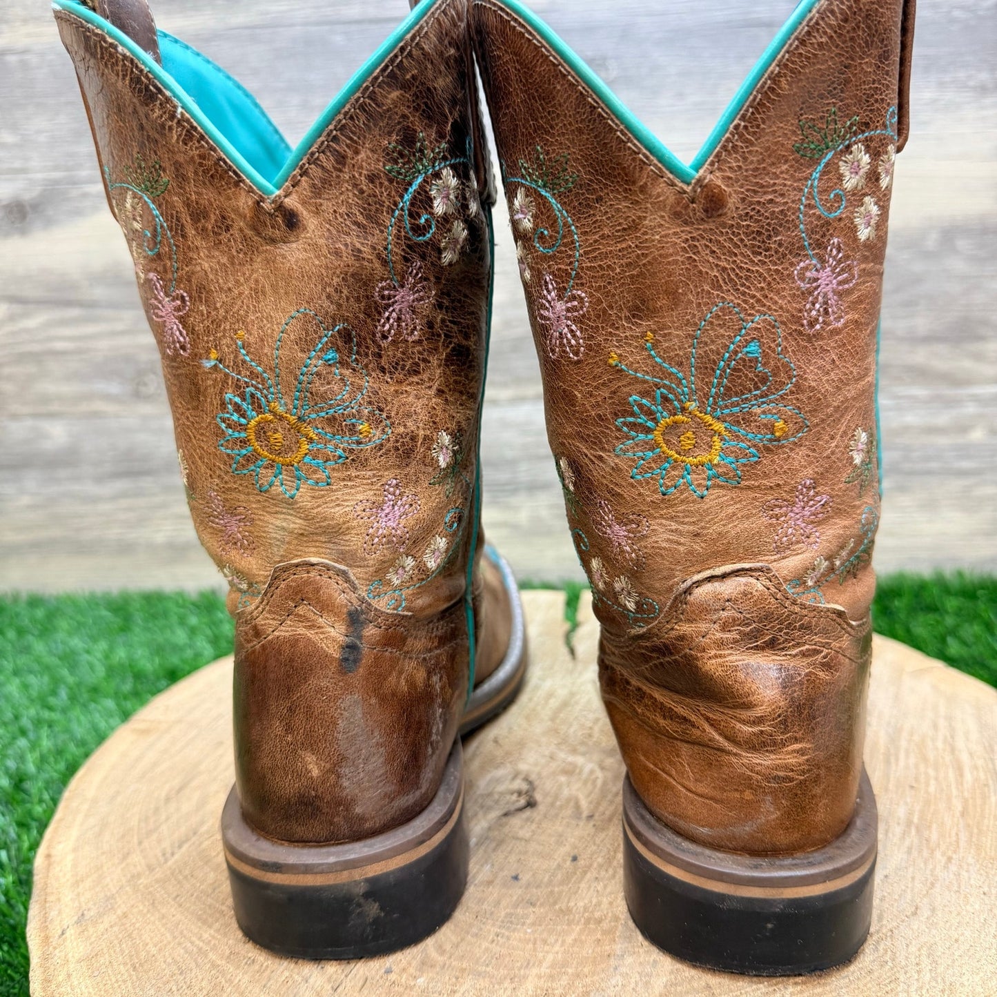Smoky Mountain Youth - Size 2R - Tan Floral Square Toe Cowboy Boots 3841C
