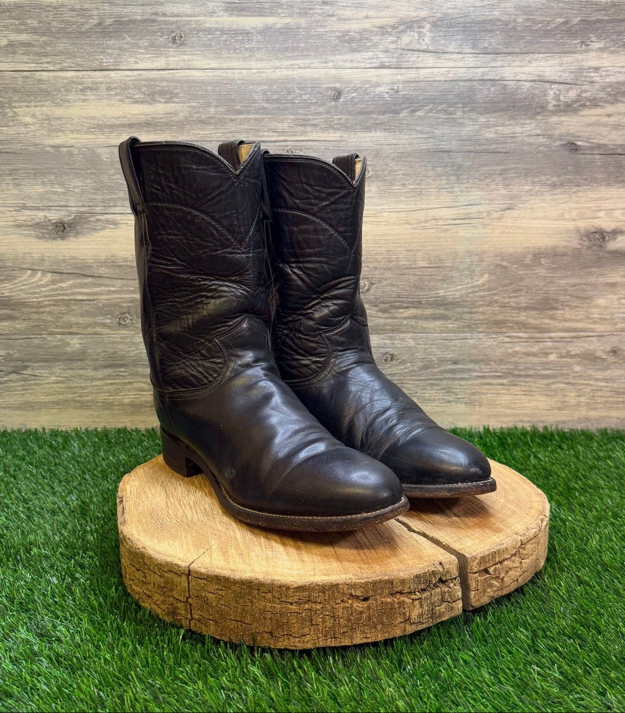 Justin Men - Size 9.5B - Vintage Black Roper Western Cowboy Boots Style 3133