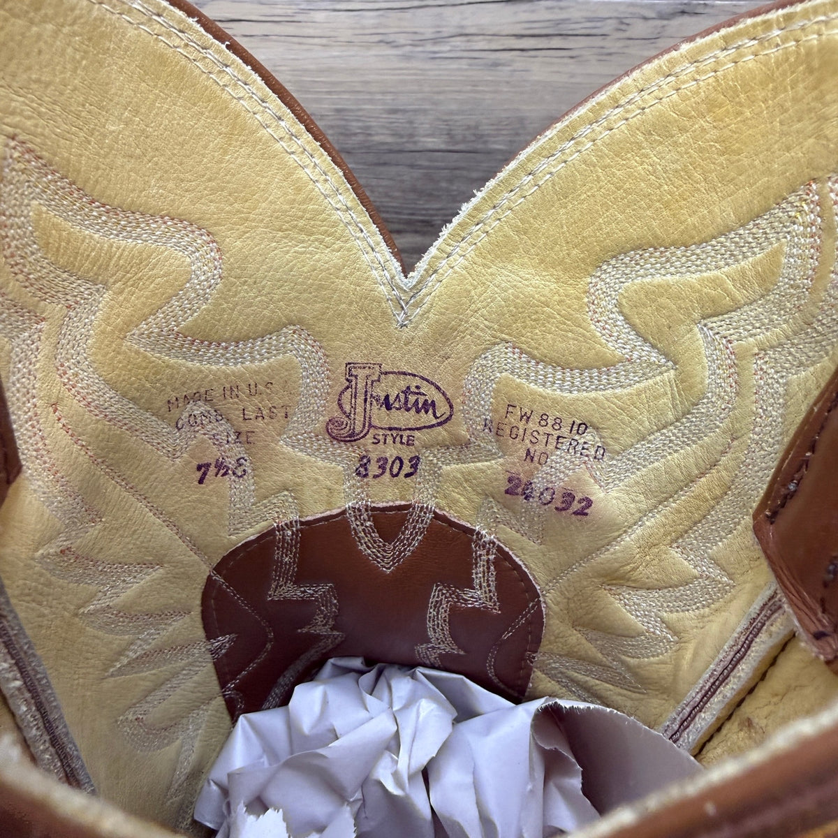 Justin Men - Size 7.5E - Vintage Cognac Lizard Western Cowboy Boots Style 8303