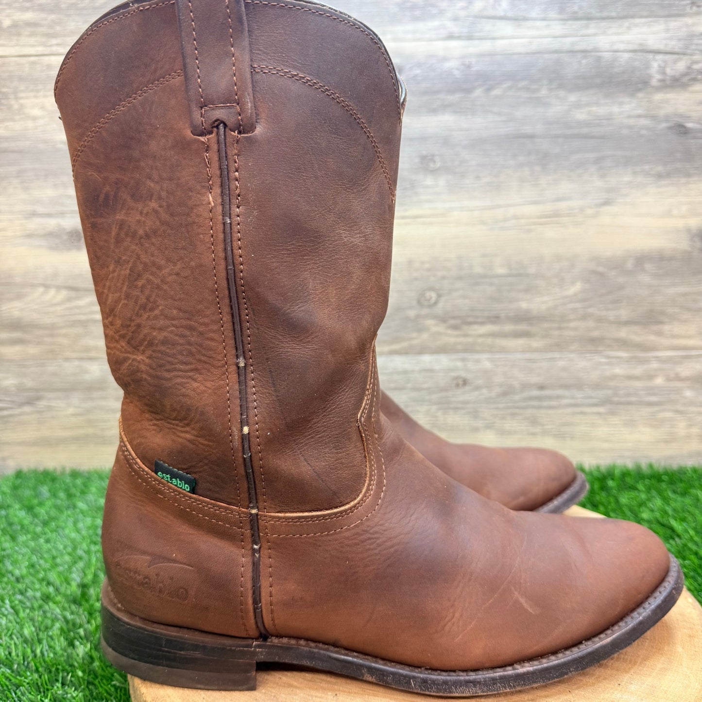 Establo Men - Size 10 - Brown Roper Style Western Cowboy Boots 4RO