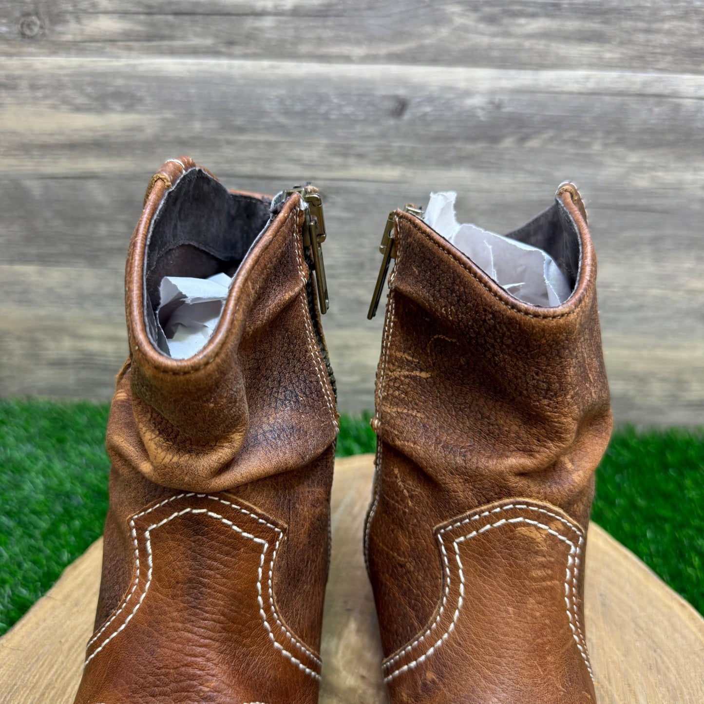 Sundance Women - Size 6.5 - Brown Studded Ankle Zipper Boots