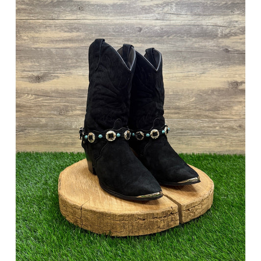 Dingo Women - Size 8.5M - Vintage Black Suede Harness Cowboy Boots DI541