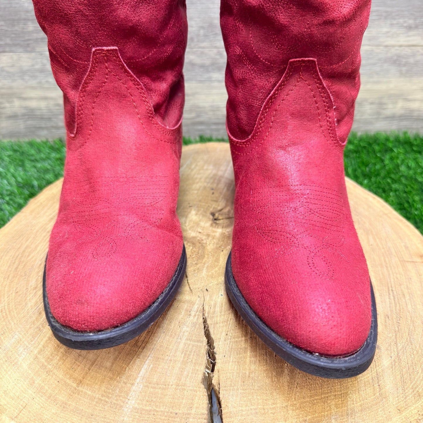 Rampage Women - Size 8M - Red Faux Soft Cowboy Boots Walden