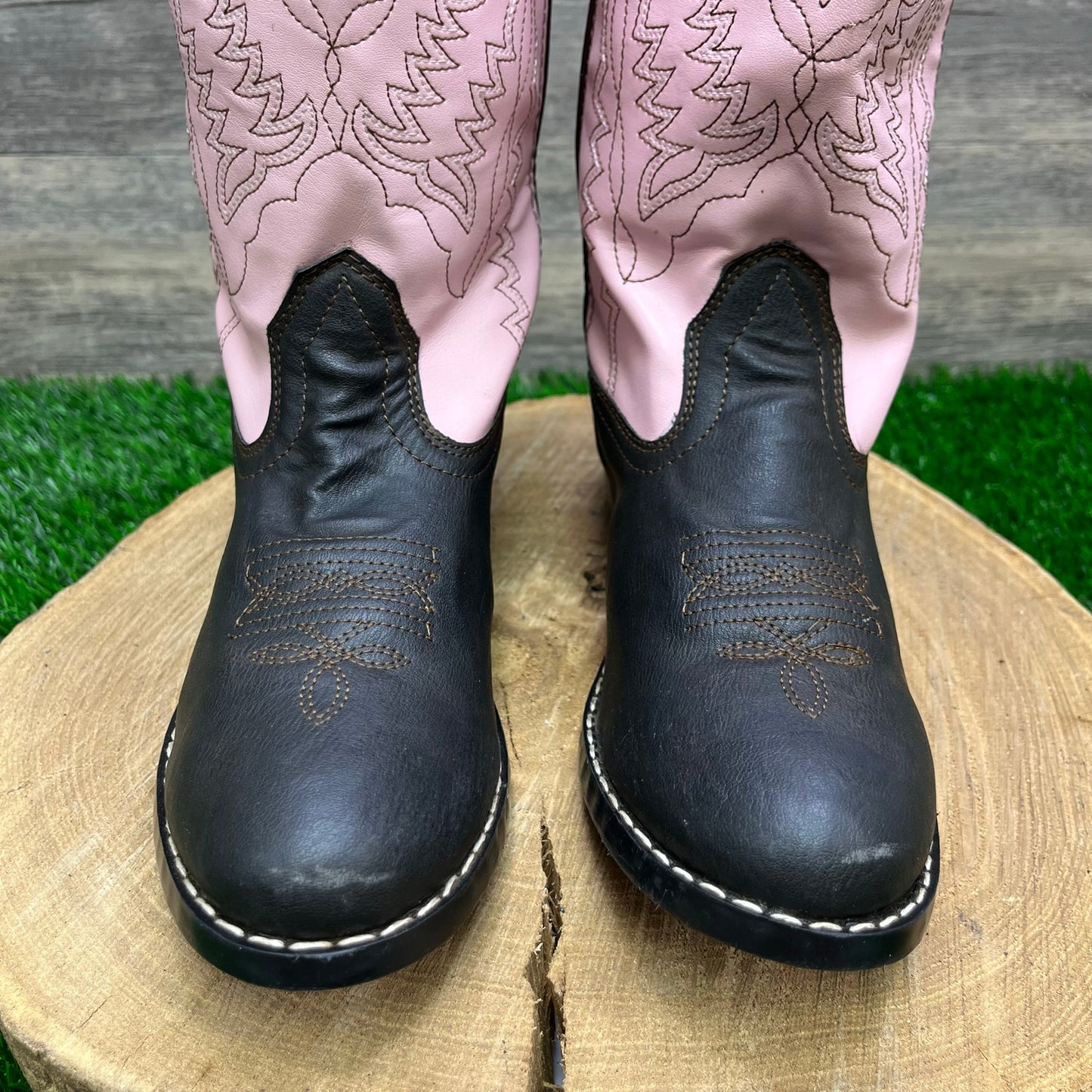 Smoky Mountain Youth - Size 5R - Black/Pink Faux Leather Cowboy Boots 1574Y