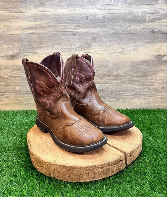 Justin Women - Size 9B - Brown / Pink Gypsy Cowboy Boots L9903