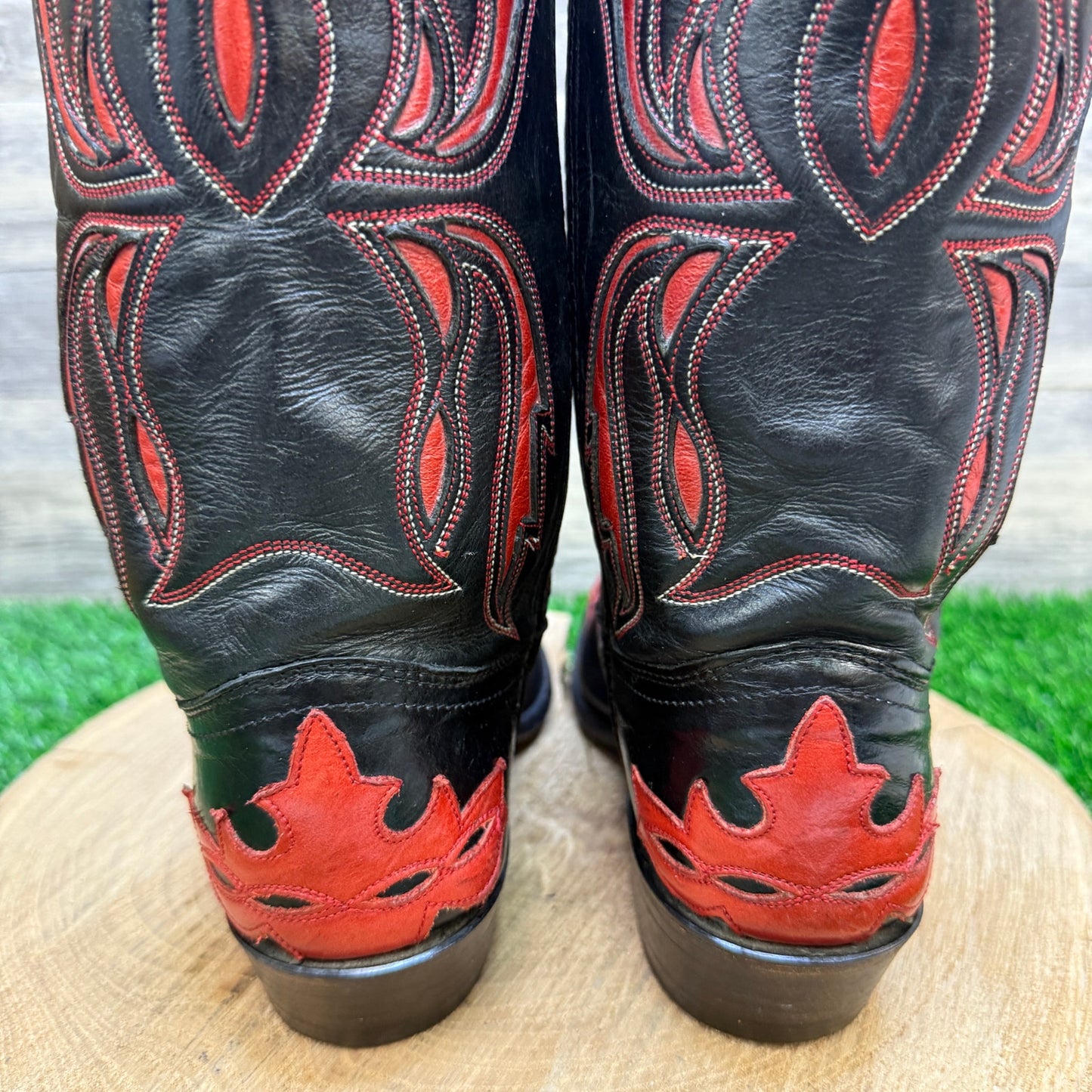 Dan Post Women - Size 7M - Vintage Black/Red Flame Cowboy Boots Style 14080