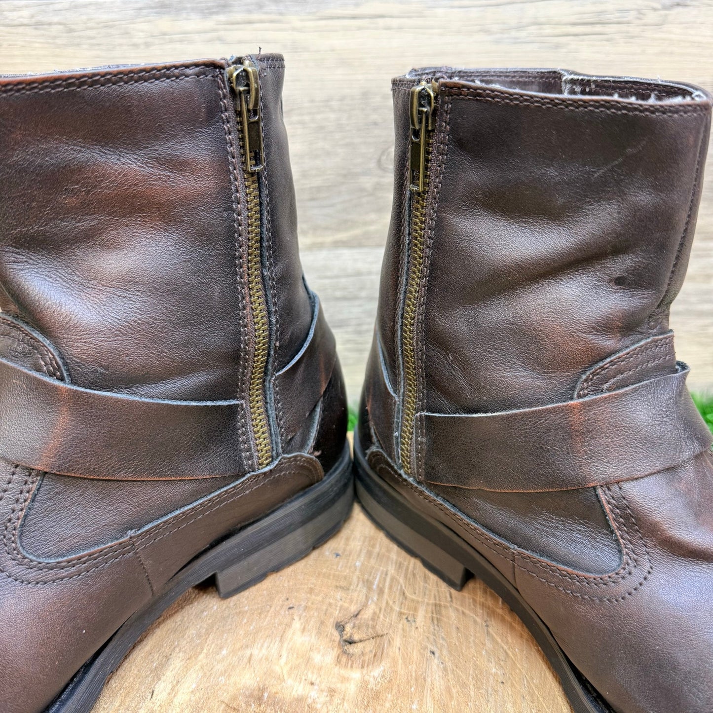 Chaps Men - Size 9M - Brown Ankle Zipper Harness Boots 96-22709