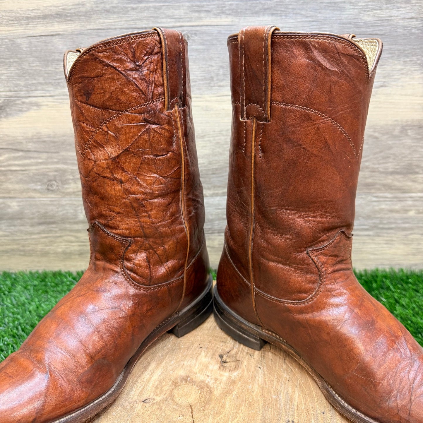 Justin Women - Size 8B - Vintage Marbled Brown Roper Western Cowboy Boots L3163