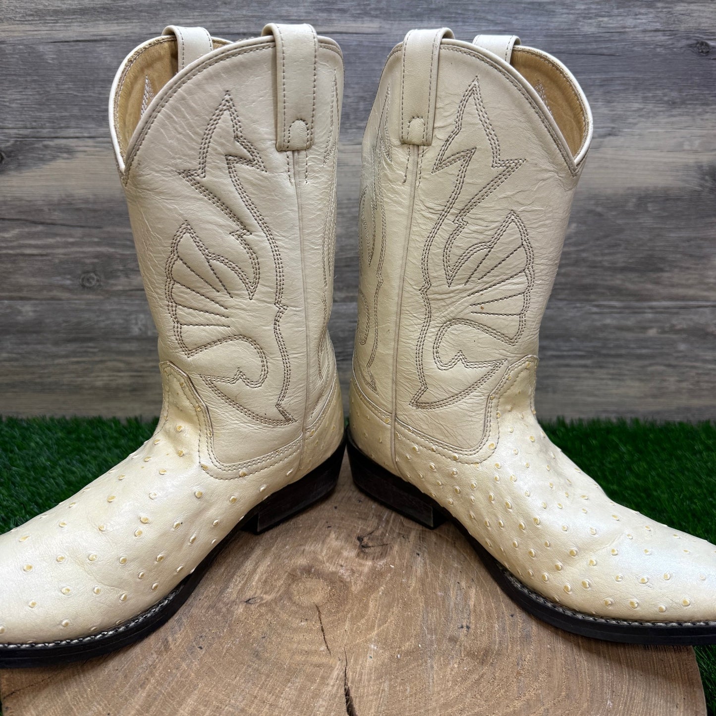 Acme Women - Size 5.5 - Vintage Cream Faux Ostrich Cowboy Boots 12128