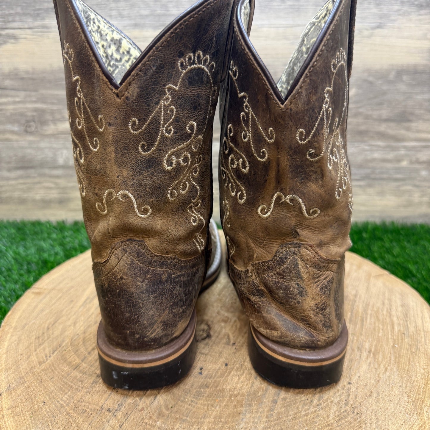 Smoky Mountain Youth - Size 1R - Brown Floral Square Toe Cowboy Boots 3845C