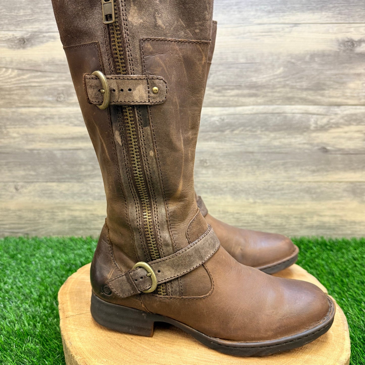 Born Women - Size 7M - Brown Strappy Zipper Boots D70223