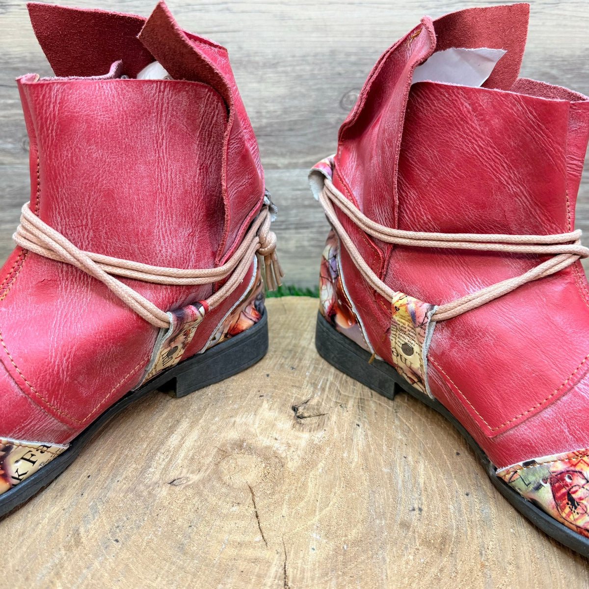TMA Eyes Women - Size 9.5 - BOHO Newspaper Print Ankle Boots