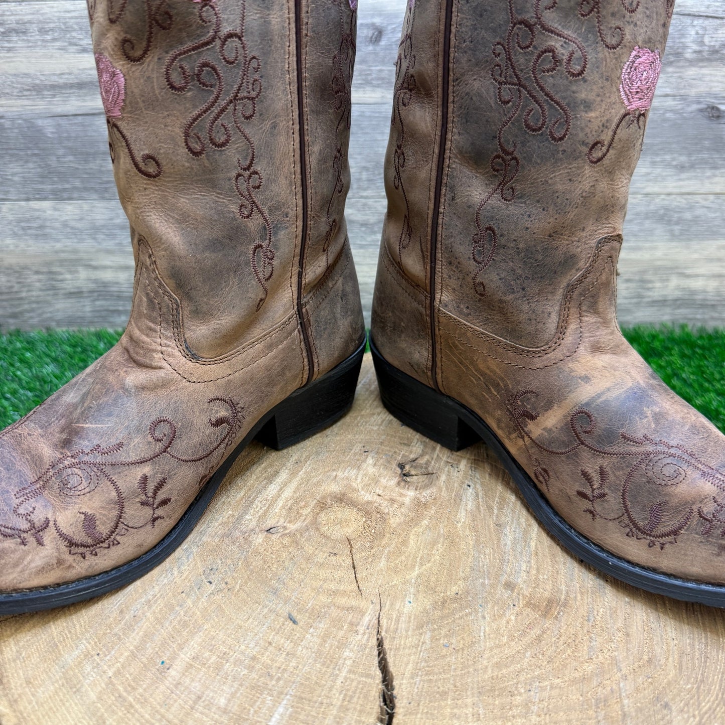 Smoky Mountain Youth - Size 7R - Brown/Pink Floral Cowboy Boots Style 3771Y