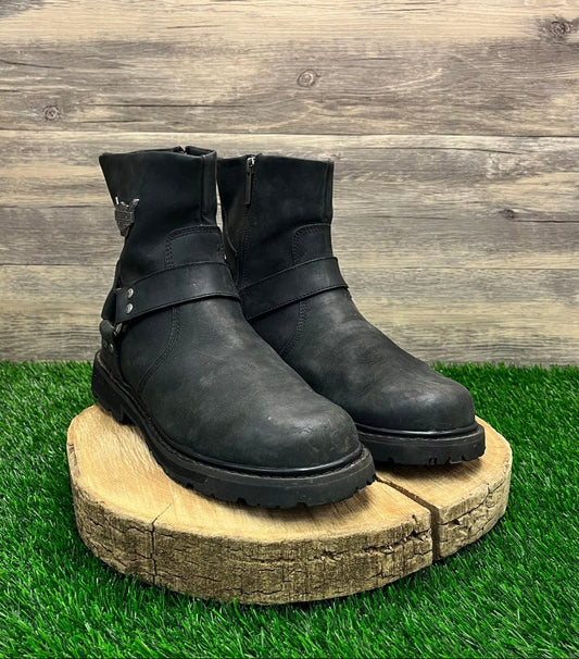 Harley Davidson Men - Size 10.5M - Black Harness Ankle Zipper Moto Boots D93491