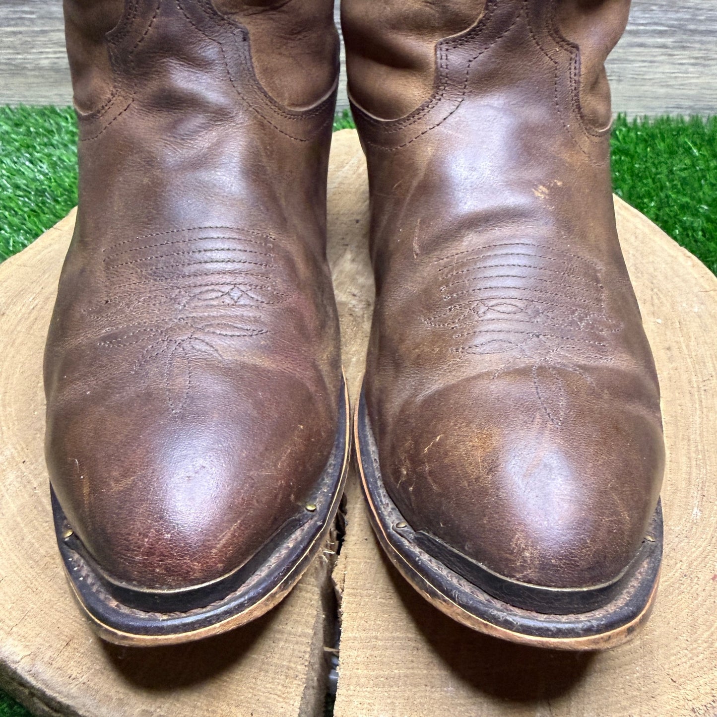 Road Wolf Men - Size 9.5W - Brown Slouch Toe Plate Cowboy Boots Style 1232