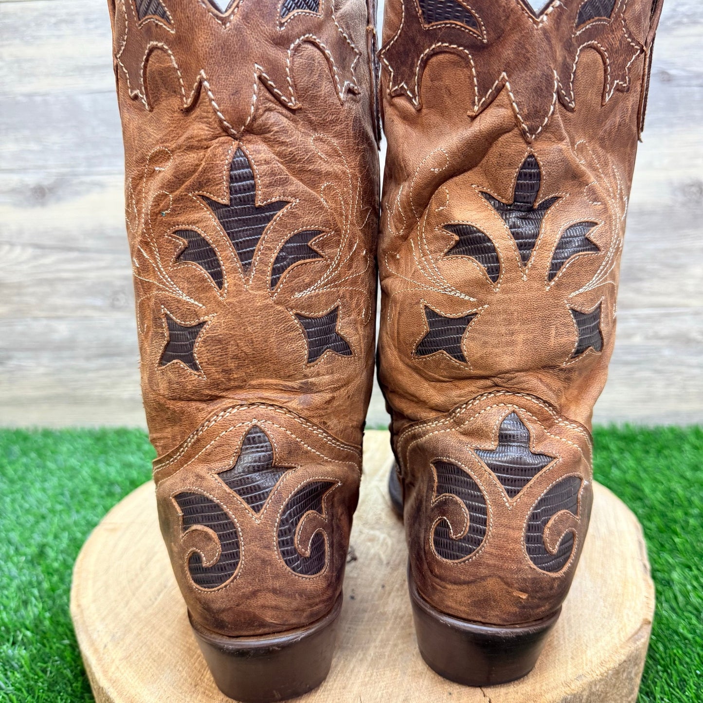 JB Dillon Women - Size 10B - Brown Lizard Inlay Cowboy Boots JBW2213