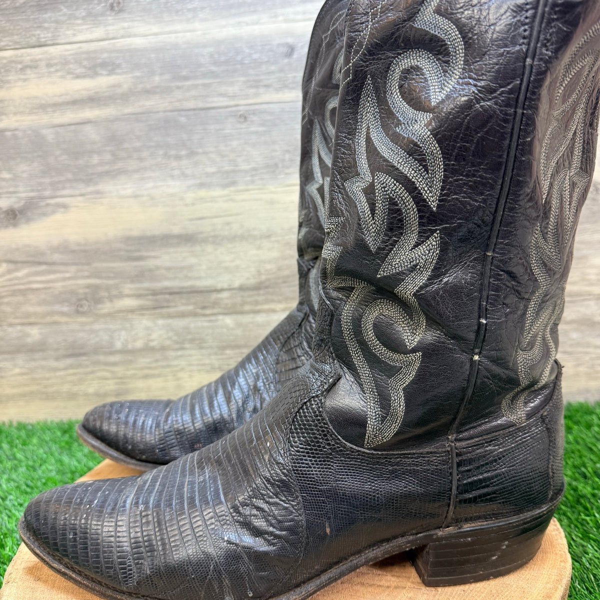 Dan Post Men - Size 12D - Vintage Black Lizard Western Cowboy Boots