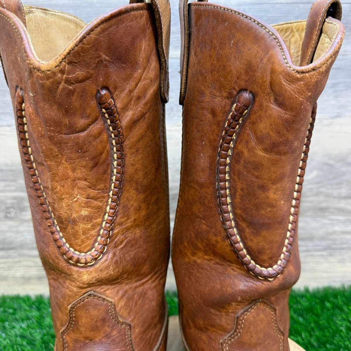 Double H Men - Size 11EE - Vintage Saddle Brown Braided Cowboy Boots 77385474