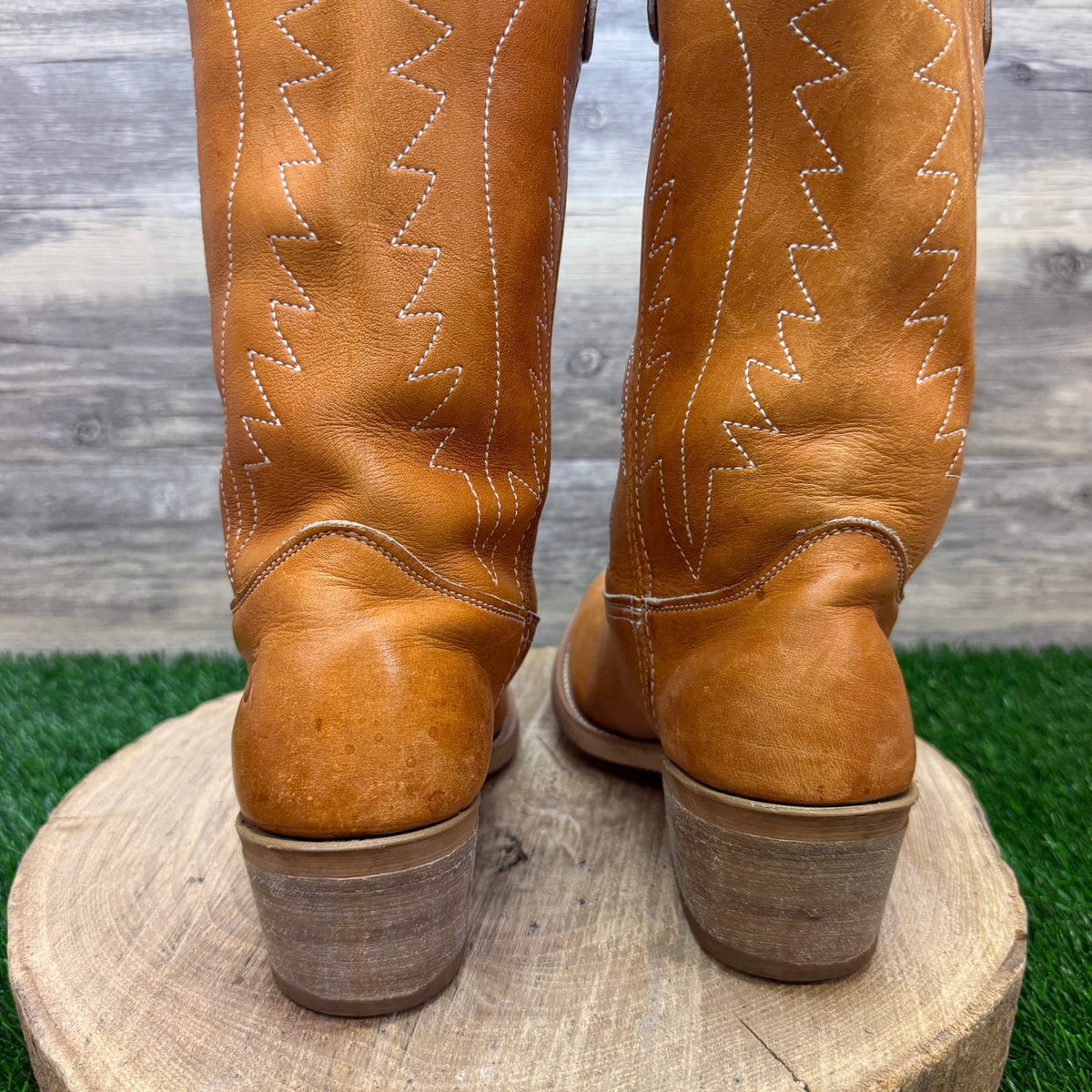Landis Men - Size 7D - Vintage Carmel Leather Western Cowboy Boots Style 94046