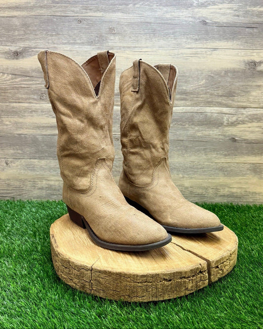 Rampage Women - Size 8M - Beige Faux Leather Cowboy Boots Walden 300301