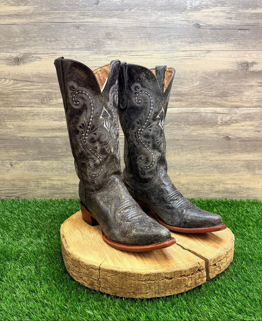 Ferrini Women - Size 8.5B - Distressed Black Snip Toe Cowboy Boots 8106135