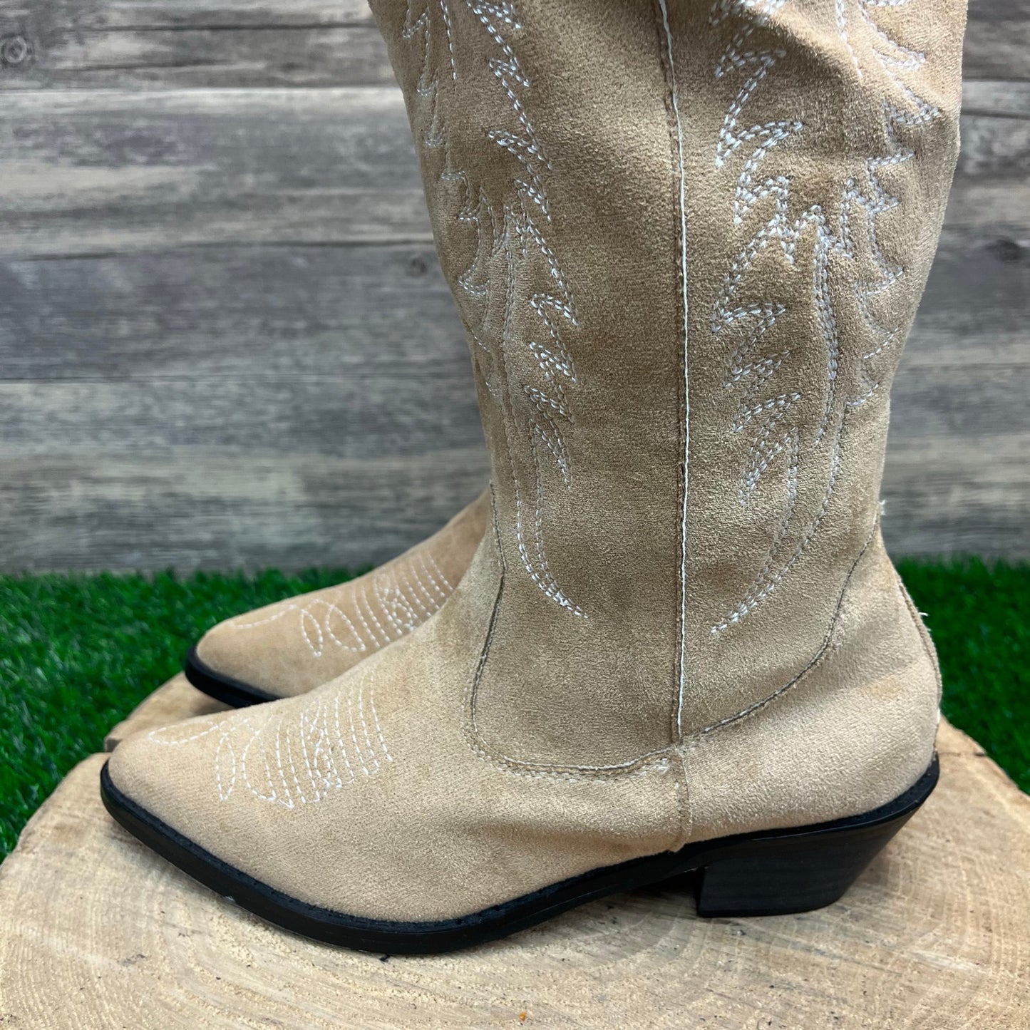 Unknown Women - Size 6.5 - Tan Faux Suede Zipper Boots