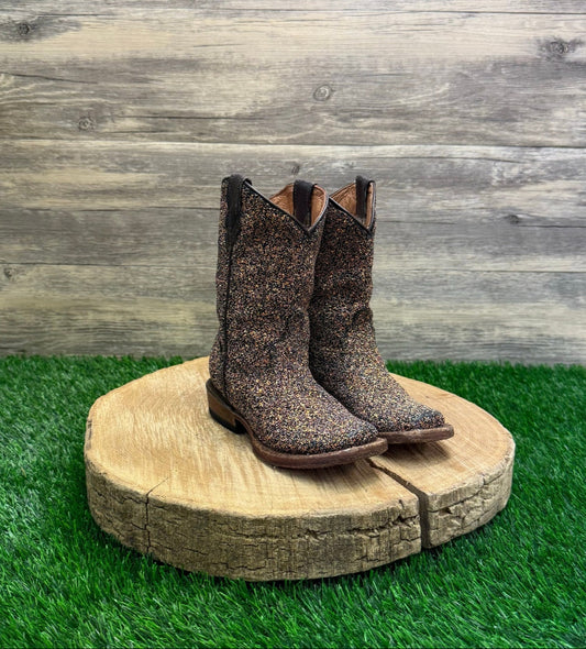 Tanner Mark Youth - Size 7 - Brown Glitter Square Toe Cowboy Boots