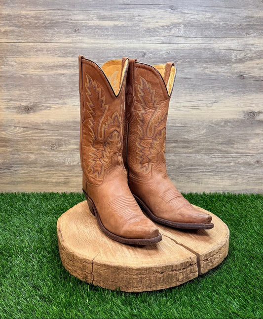 Old West Women - Size 7 - Tan Flame Snip Toe Western Cowboy Boots LF1529