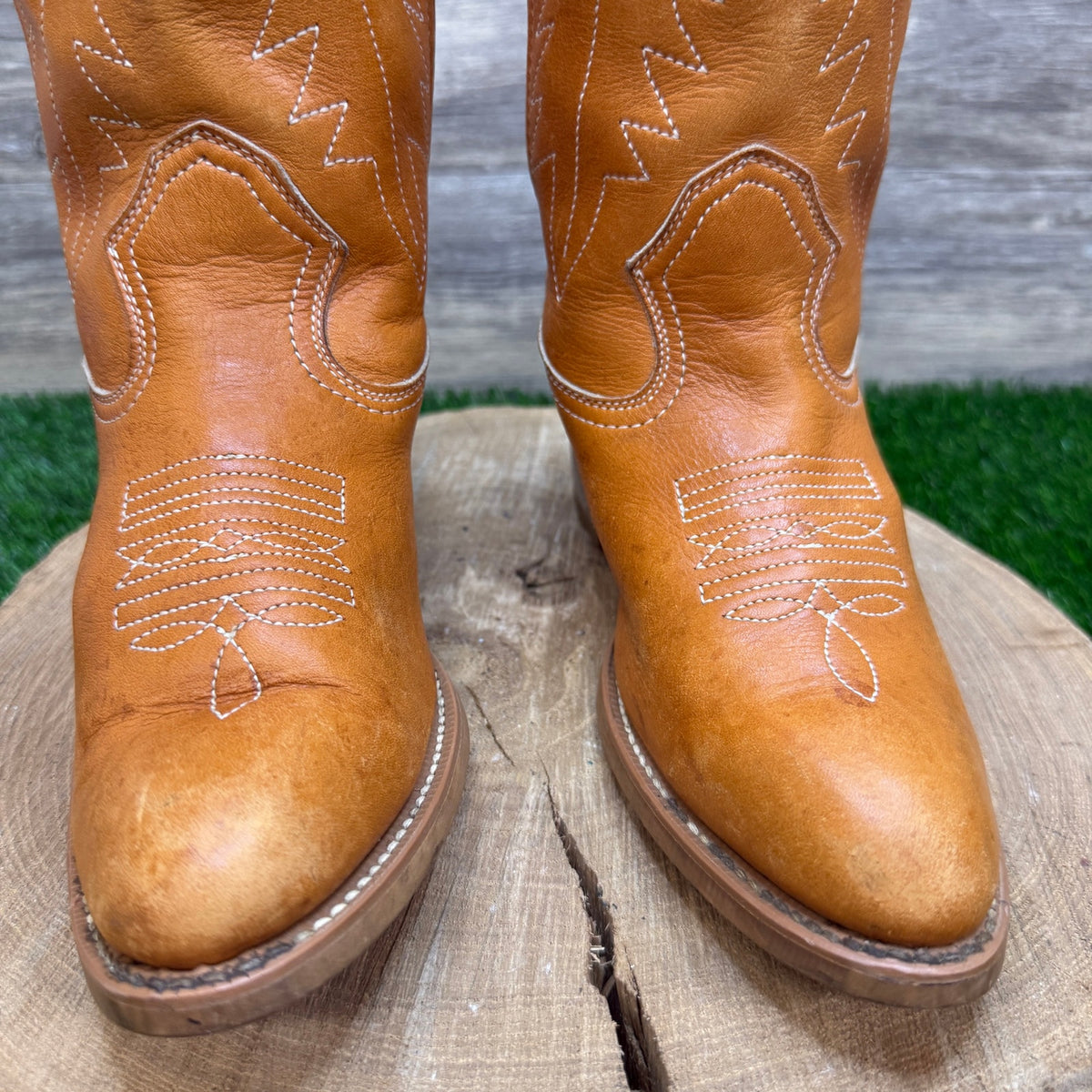 Landis Men - Size 7D - Vintage Carmel Leather Western Cowboy Boots Style 94046