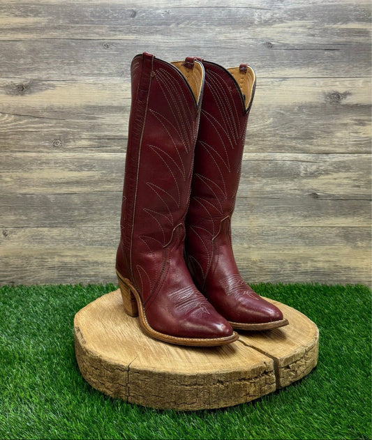 Unknown Women - Size 6R - Vintage Maroon Tall Shaft Cowboy Boots Style 1408