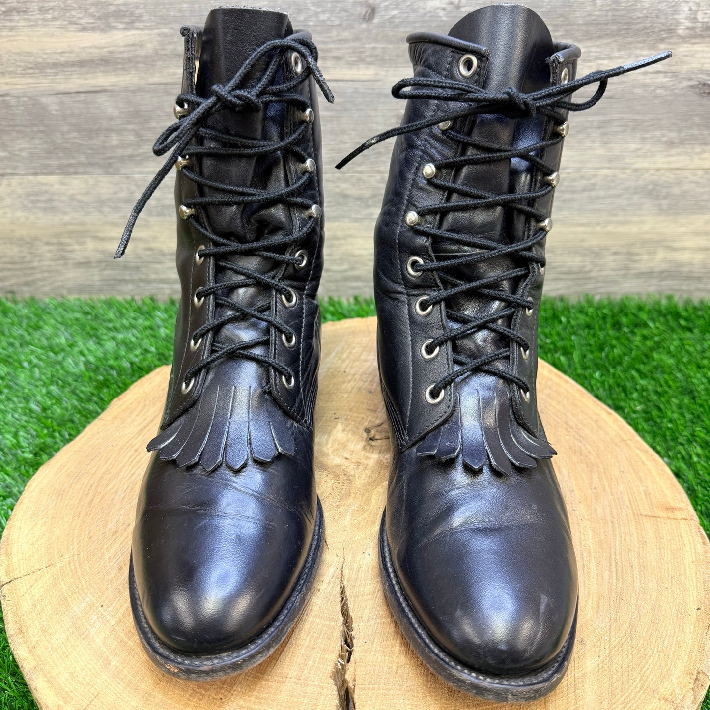 Justin Women - Size 7B - Vintage Black Lace Up Boots L0506