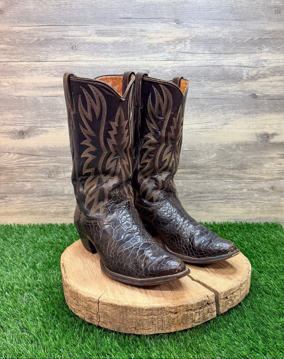 Justin Men - Size 10D - Vintage Chocolate Preban Sea Turtle Cowboy Boots 9202