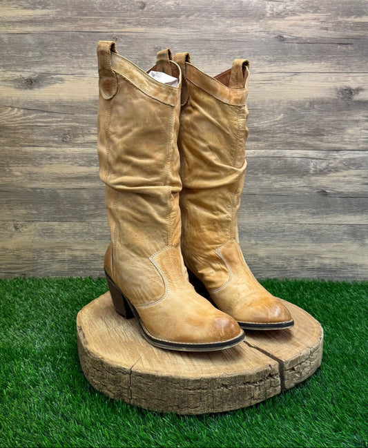 Aldo Women - Size 8 - Distressed Tan Slouch Soft Faux Leather Boots