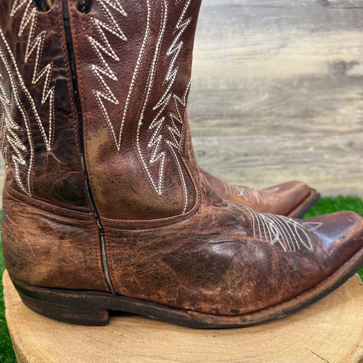Unknown Men - Size 10.5 - Brown Leather Handmade Snip Toe Cowboy Boots WC