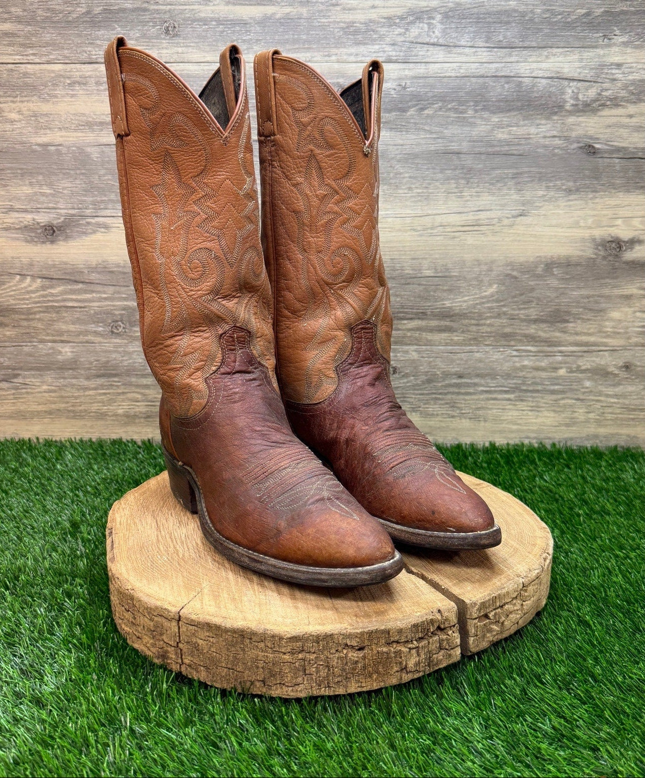 Dan Post Men - Size 8EW - Vintage Tan Smooth Ostrich Western Cowboy Boots P2889