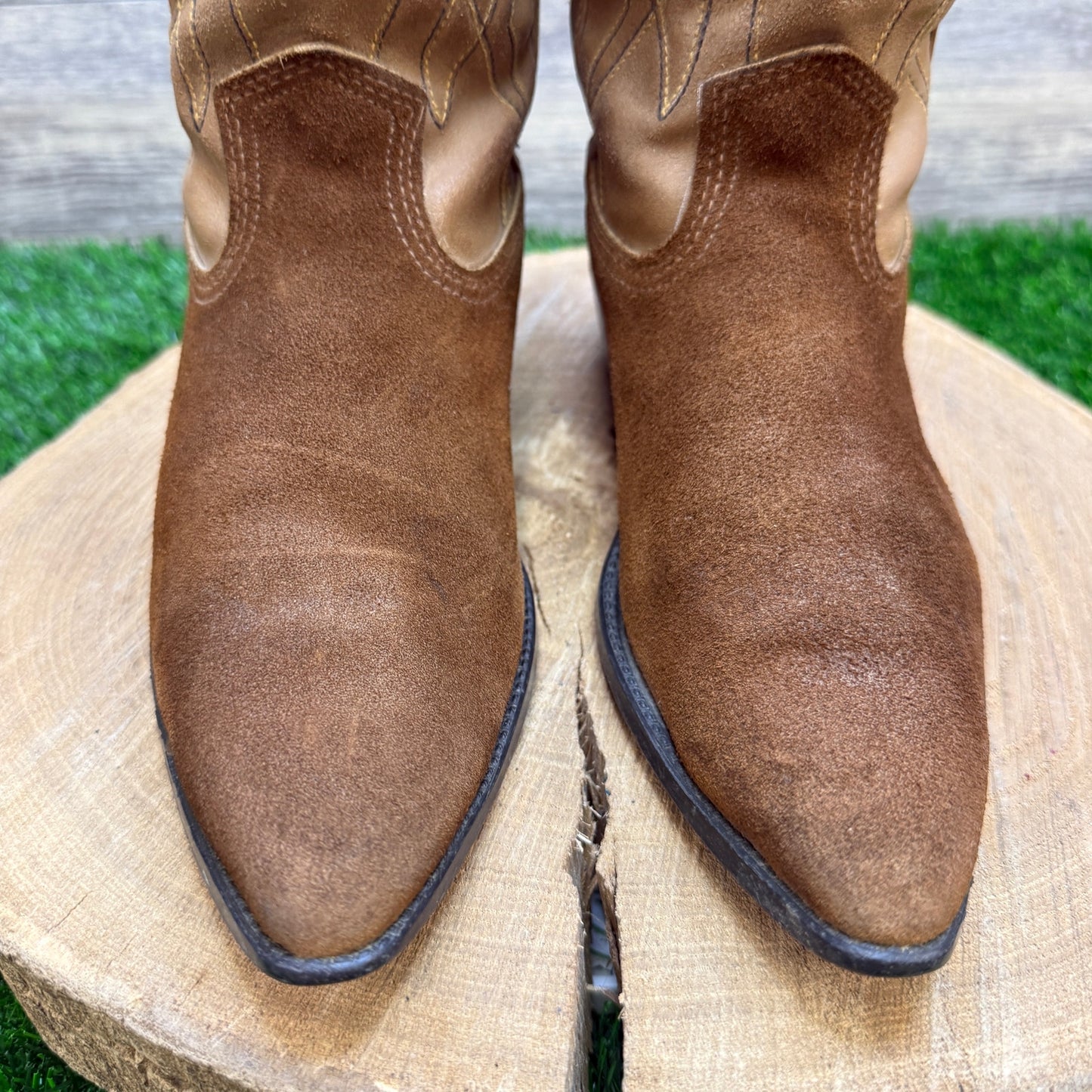 Unknown Youth - Size 5 - Vintage Tan Suede Cowboy Boots