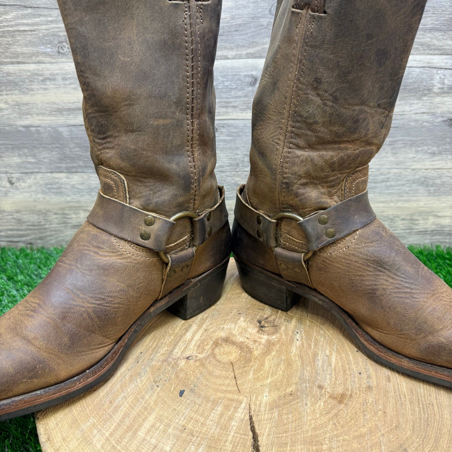 Frye Women - Size 10M - Brown Harness Square Toe Moto Boots Style 77300-3